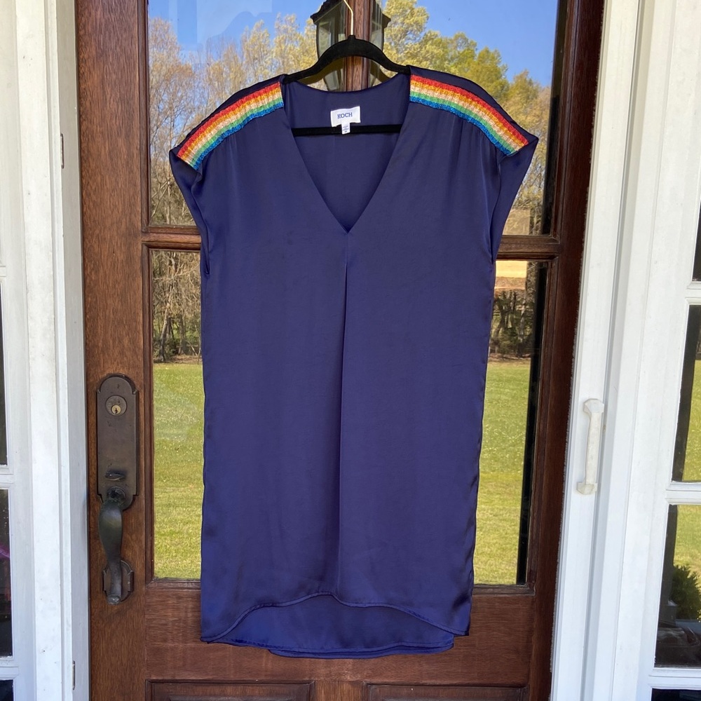 KOCH Navy blue dress. Rainbow details on shoulders. Size M
